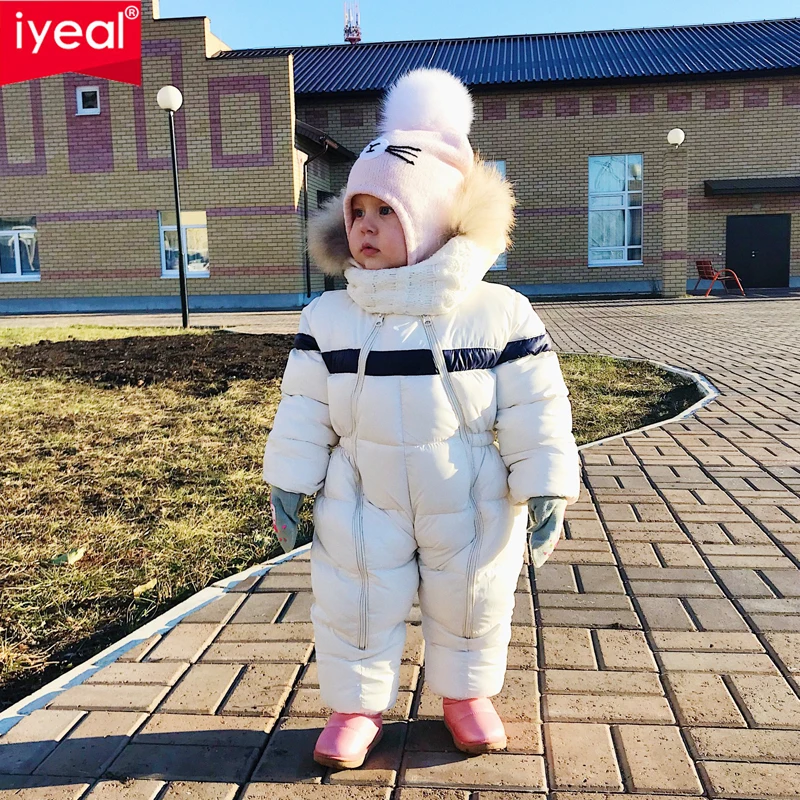 

IYEAL Newest Winter Children Baby Clothes Hooded Natural Fur Thicken Warm Rompers Kid Boy Jumpsuit Infant Girl Snowsuit Outwear