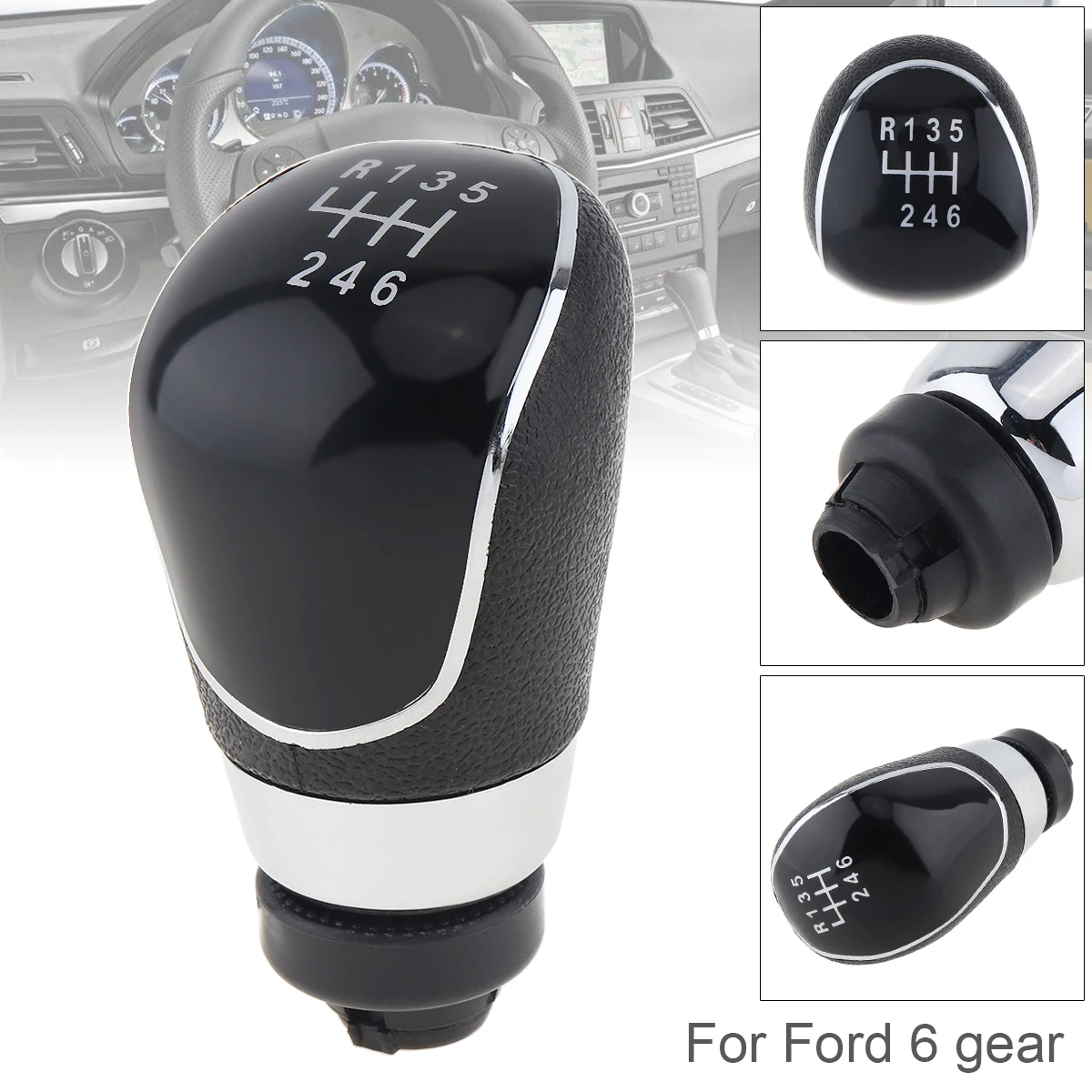 

6 Speed 2 Color ABS Plastic Gear Shift Knob Manual Transmission for Ford Focus / Fiesta / Mondeo 2007-2013 6 Gear Models 2D