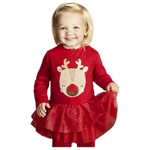 Рождественский подарок; платье для девочек; праздничный костюм с оленем; зимняя одежда для маленьких девочек с рисунком снеговика; Цвет Красный; Новогодняя одежда для девочек; Прямая поставка;#6