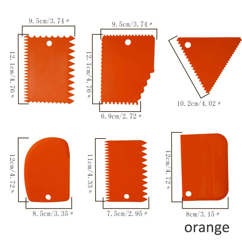 6 шт. неправильные зубные края DIY Крем-скребок для масла Гладкая лопатка для приготовления торта Скребок для теста инструменты для выпечки кондитерских изделий кухонные аксессуары - Цвет: Оранжевый
