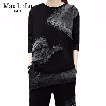 

Max LuLu New 2019 Korean Fashion Ladies Punk Outfits Women Denim Crop Tops Harem Pants Vintage Two Pieces Sets Casual Streetwear