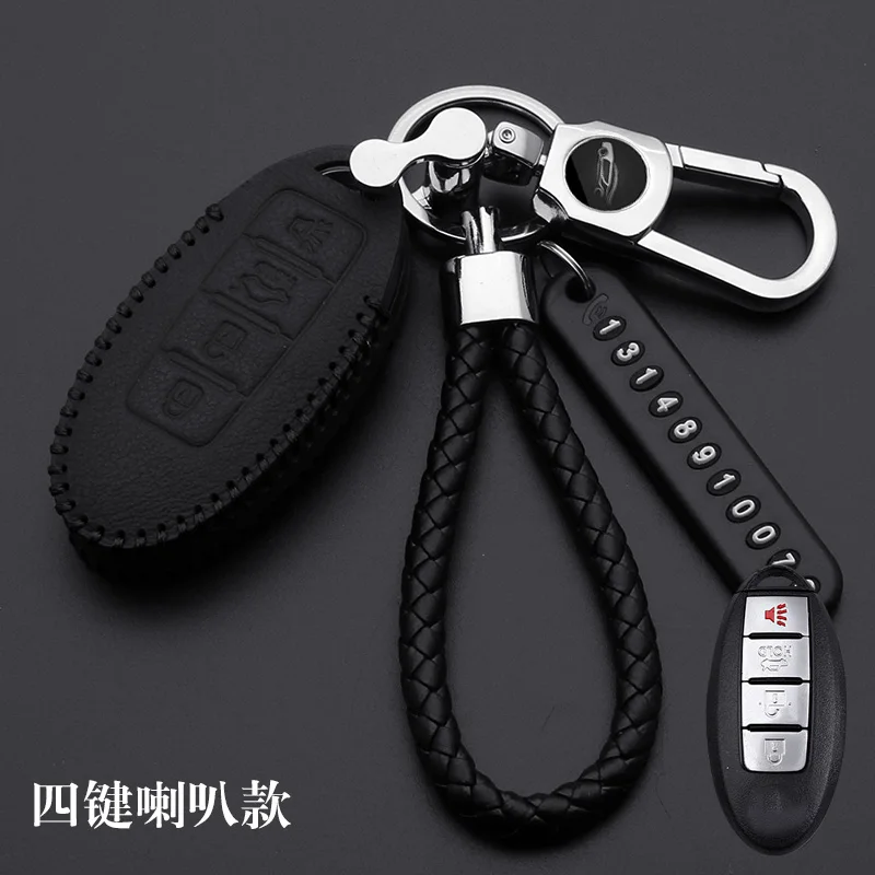 Leather Car Key Case Cover For Nissan Tidda Livida X-Trail T31 T32 Qashqai March Juke Pathfinder Note GTR Keychain Ring Holder