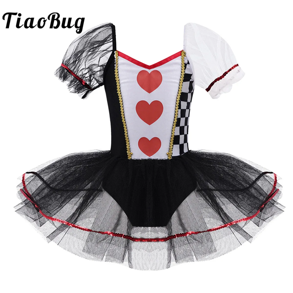 Kids Girls Mesh Tutu Ballet Dress Hearts Checkerboard Print Princess Carnival Party Clown Cosplay Leotard Costume Fancy Dress Up ballet leotard,ballet dress,ballet skirts,girls dance costumes,tutu skirt