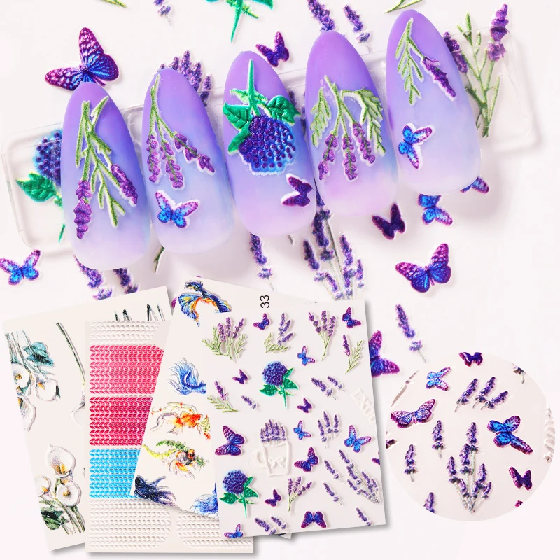 5D стикер для ногтей натуральный красота Цветочный самоклеящийся акриловый