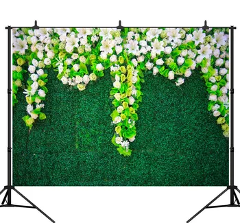 

Bridal Wedding Floral Backdrop White Rose Green Leaf Wall Photography Background