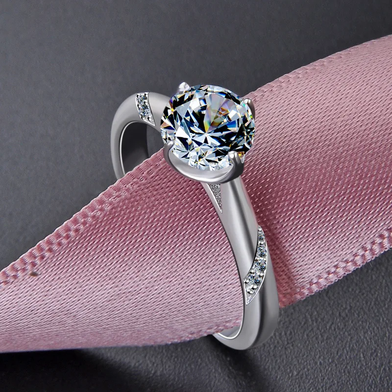 

New high-end Firm Shiny simple wedding ring proposal girlfriend gift zircon s925 sterling silver ladies fashion round claws