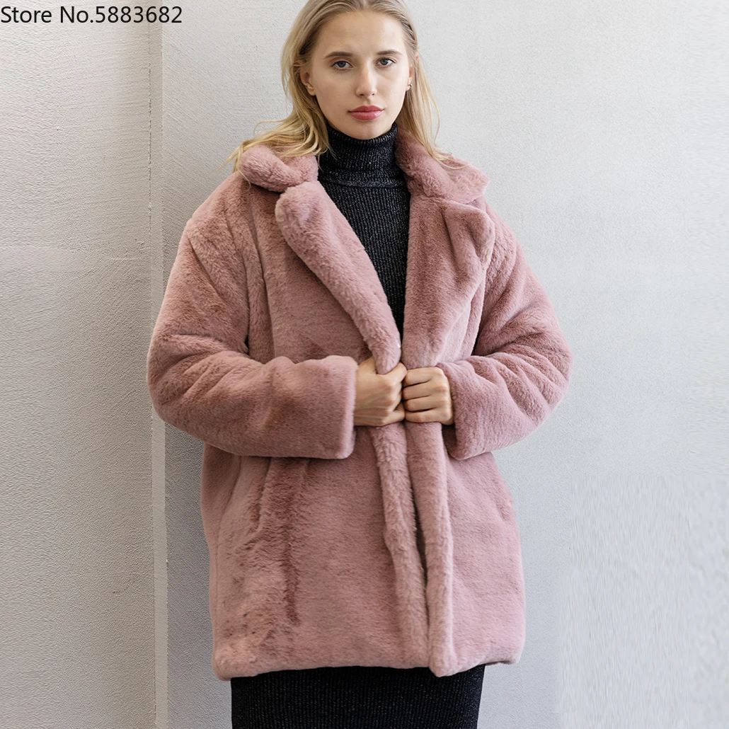 Abrigos de visón para Mujer, chaqueta de piel sintética rosa a la moda, abrigo elegante grueso cálido, chaqueta de piel falsa para Mujer 2021