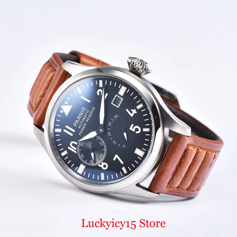 

PARNIS Fashion High Quality 47mm Self Winding WWristwatch Power Reserve Date Indicator Big Crown ST2530 Automatic Movement