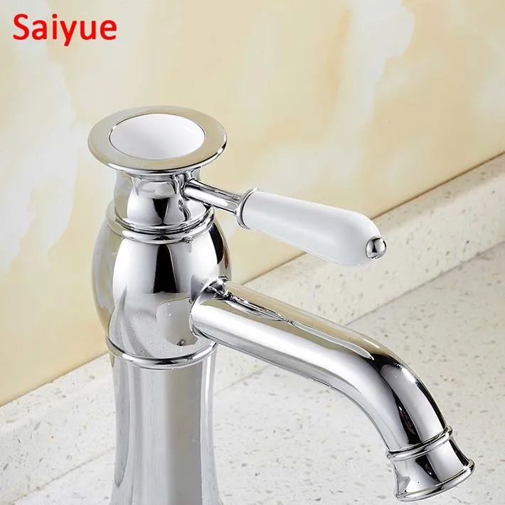 New High Quality Deck Mounted White Single Handle Bathroom Sink Faucet Copper Basin Mixer, Chrome Finish Hot and cold Water tap