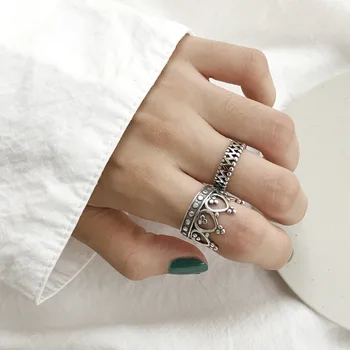 

Simple Crown Thai Silver Ring Vintage Opening Rings For Women Party Jewelry Gifts Wholesale 925 Sterling Silver S-R619