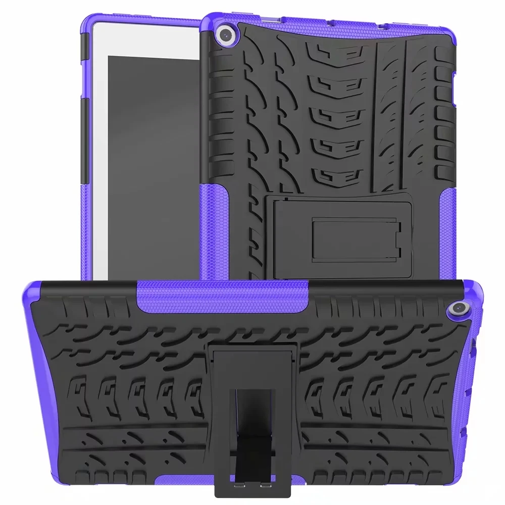 Сверхпрочный защитный чехол из ТПУ+ поликарбоната для Amazon Kindle Fire HD 10, гибридный прочный жесткий резиновый чехол, защитная оболочка+ пленка+ стилус - Цвет: Фиолетовый