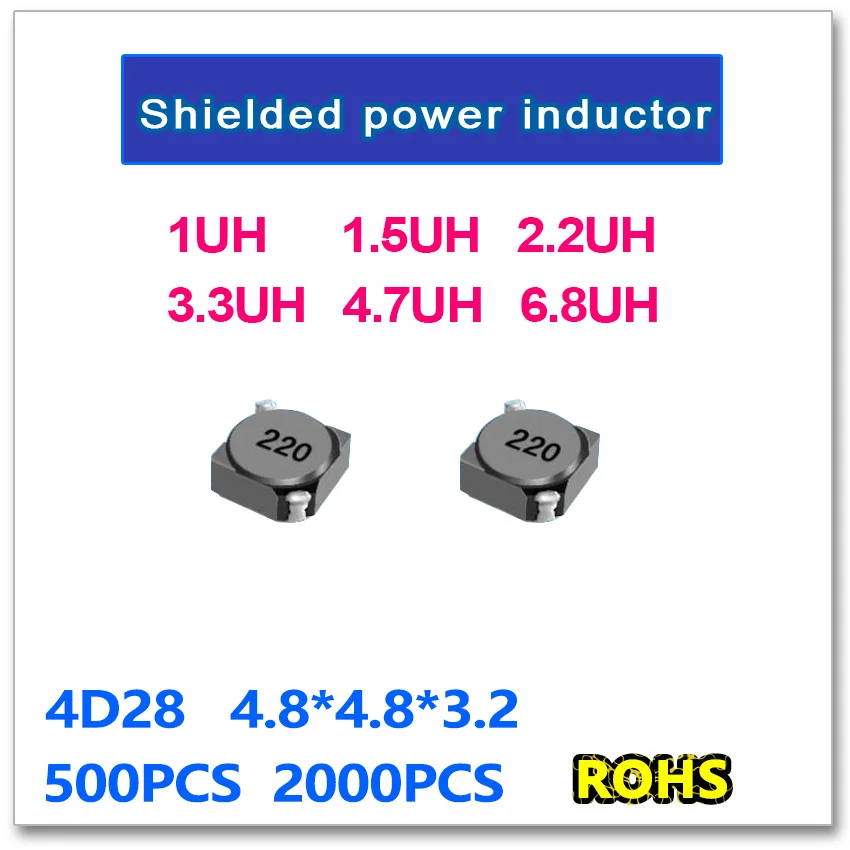 JASNPROSMA SMD силовой индуктор 4D28 500 шт 2000 1UH 1.5UH 2.2UH 3.3UH 4.7UH 6.8UH 1R0 1R5 2R2 3R3 4R7 6R8 4 8*4 8*3 2 мм |