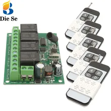 Diese 433MHz Universal Wireless Remote Control DC 12V 24V 4CH RF Relay Controller with Remote Transmitter for Garage/Light/Motor
