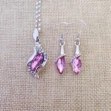 QiLeSen/925 пробы Серебряное ожерелье серьги/женский серебряный фуксия набор/свадьба/помолвка/набор ювелирных изделий S095