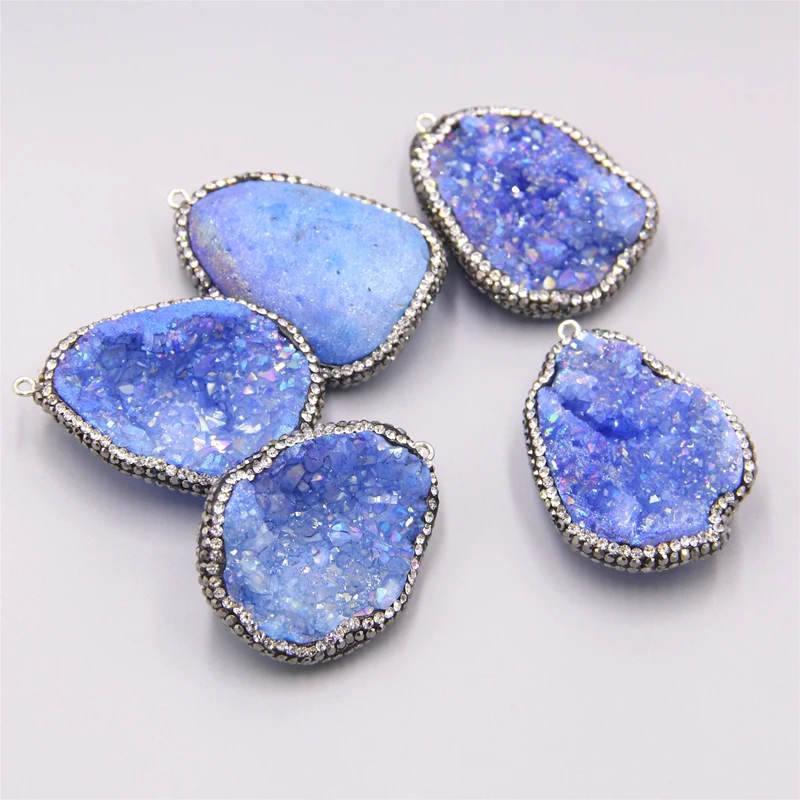 Синий кварцевый Хрустальный каменный кулон agates Druzy маятник Шарм из природного камня ожерелье подвески ювелирные изделия для женщин целебные подарки
