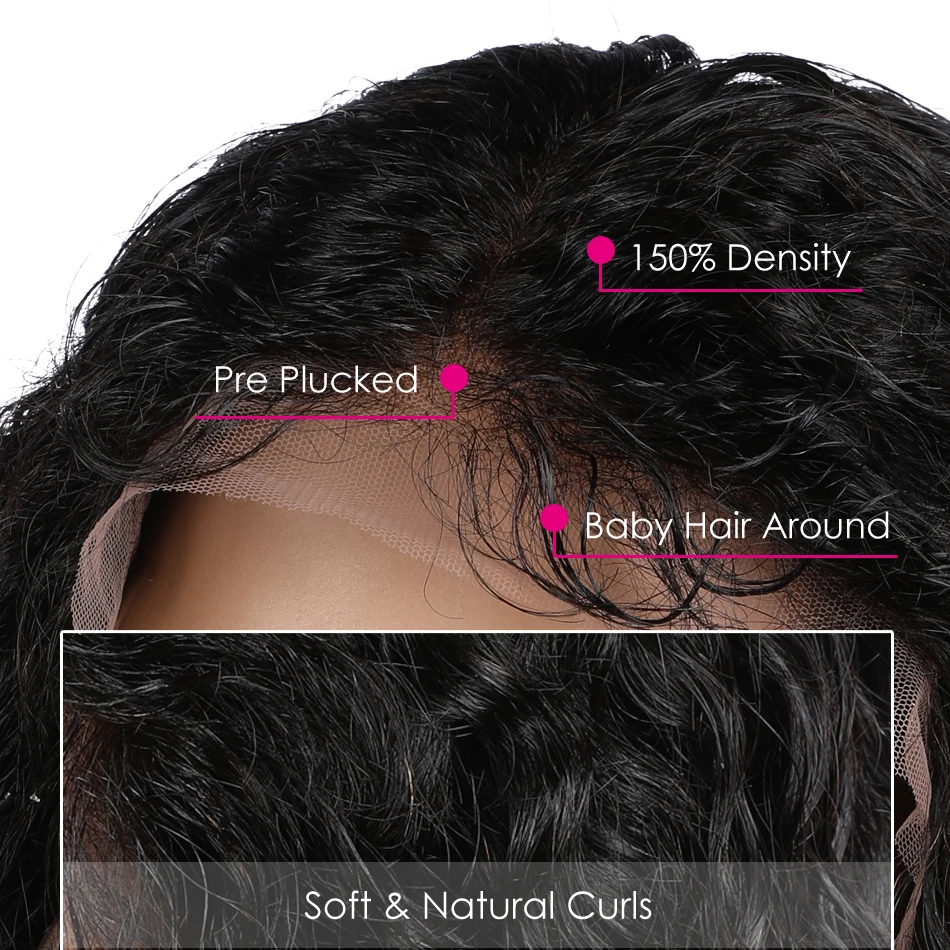 13x6 короткие парики из человеческих волос бразильский Волосы remy Синтетические волосы на кружеве парик для Для женщин естественная волна черный Цвет Выбеленные узлы Луффи