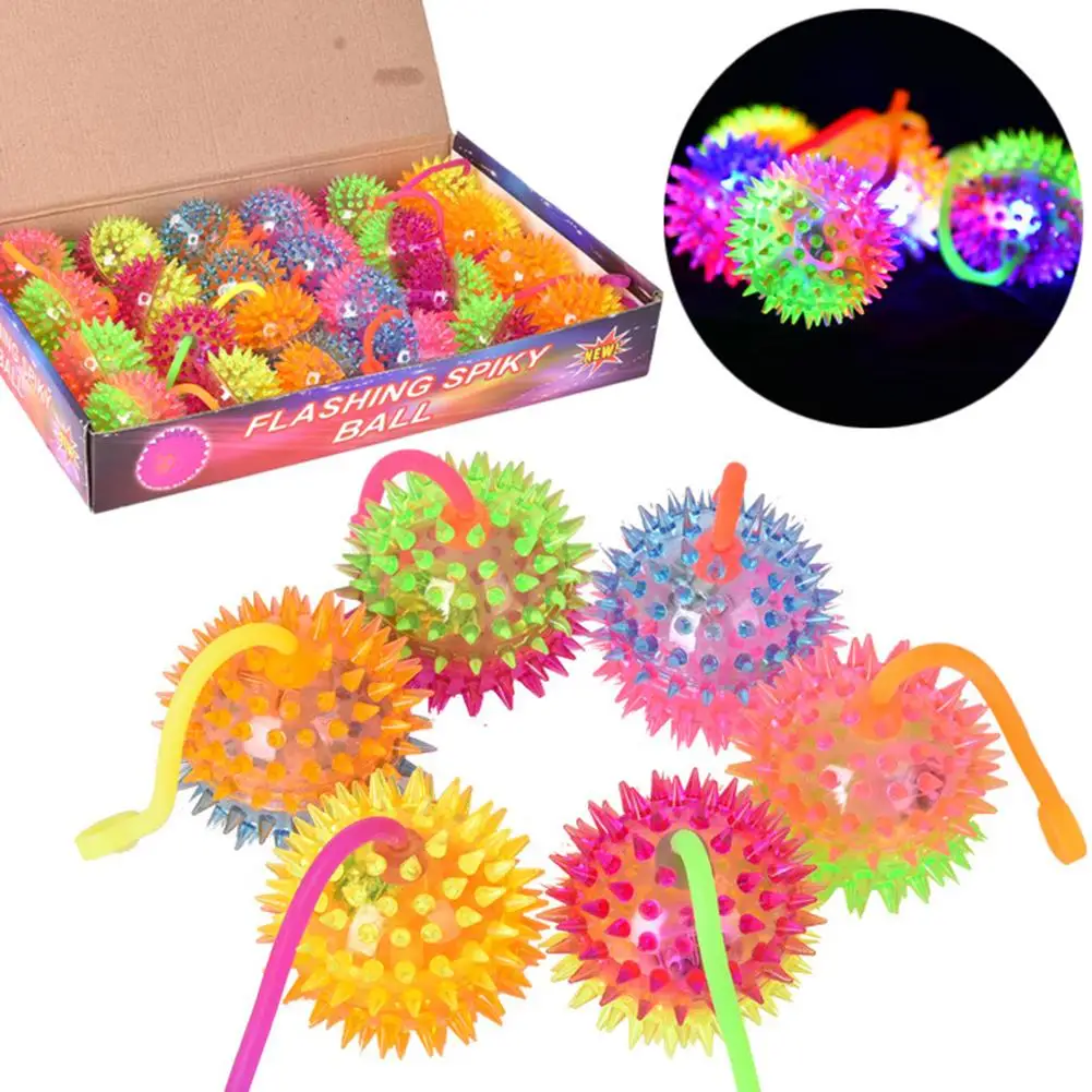 1 Pc Kids Glowing Ball Toy LED Light Up Flashing Soft Prickly Massage