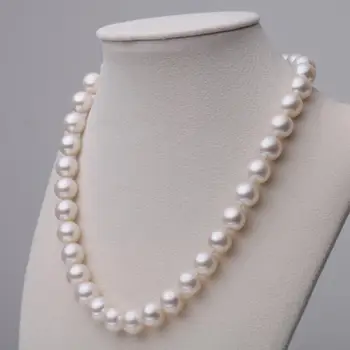 

Upscale luxury 11-12mm large circle light natural Freshwater pearl necklace genuine wedding gift her mother 18INCH