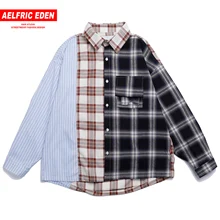 Aelfric Eden клетчатые Лоскутные мужские рубашки Harajuku уличная одежда топы хип-хоп повседневные хлопковые цветные часы мужская верхняя одежда с длинным рукавом