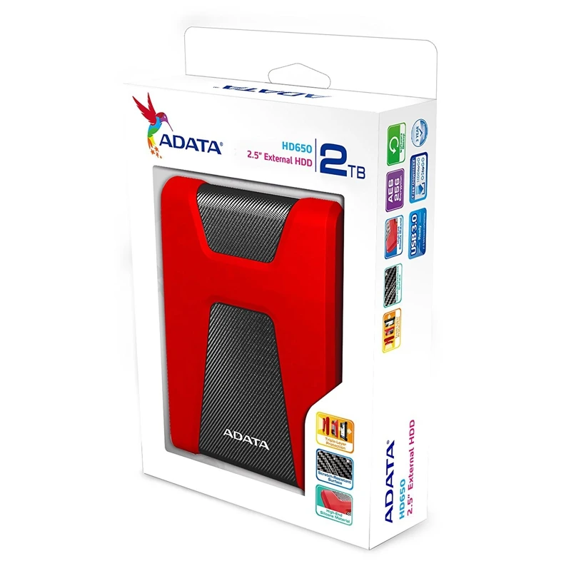 Жесткий диск A-Data USB 3.0 2Tb AHD650-2TU31-CRD HD650 DashDrive Durable 2.5" красный