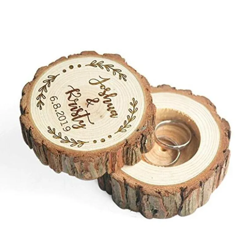 Изготовленная на заказ деревянная коробка для свадебного кольца, индивидуальная деревенская коробка для свадебного кольца с гравировкой, держатель для кольца, Свадебная коробка