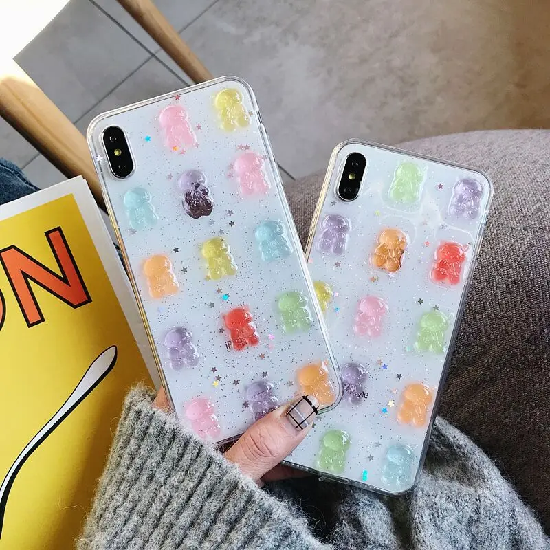 Модный мягкий силиконовый прозрачный чехол конфетного медведя для IPhone XS Max XR X 6 6S 7