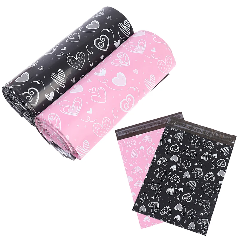 10PCS Black Pink Heart Poly Mailer Packaging Envelopes with Self Seal Courier Storage Bags Clothes Mailers Packaging Bags