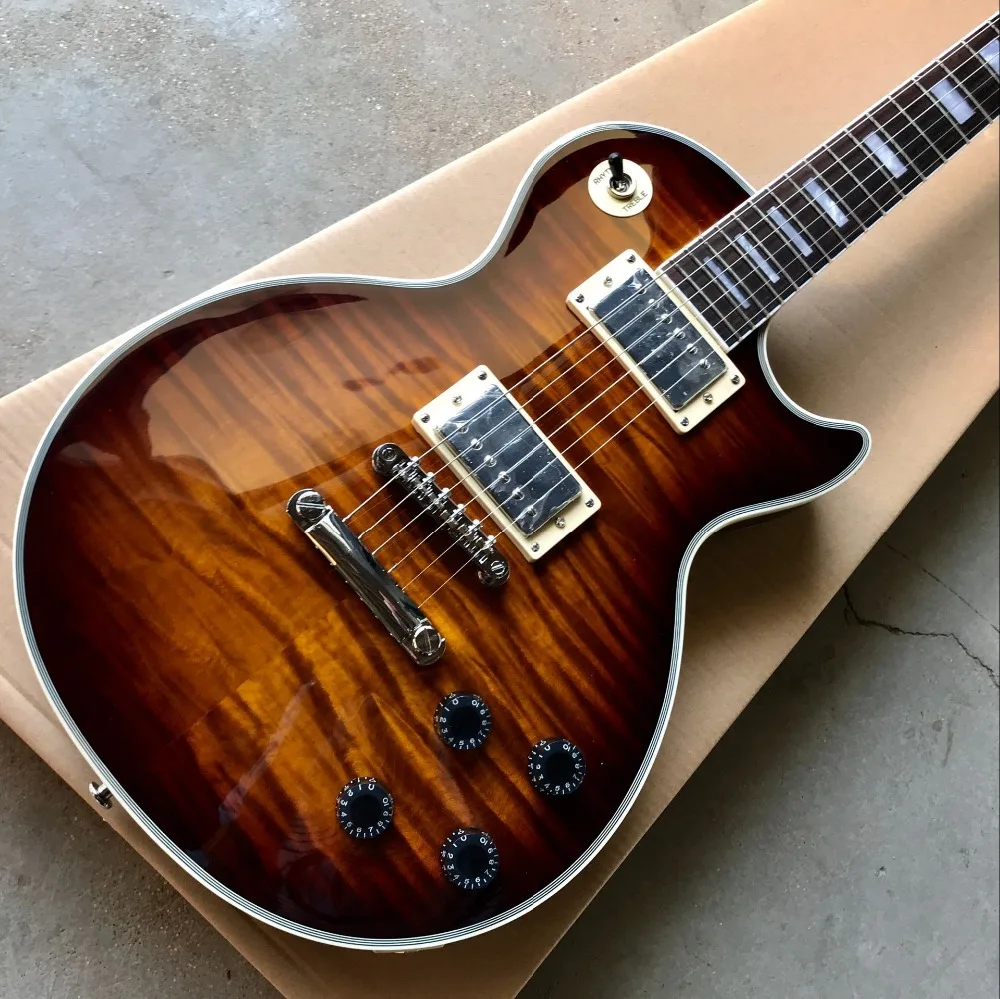 Пользовательская стандартная электрическая гитара 60 Tiger Flame под заказ Sunburst gitaar