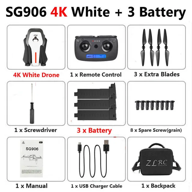 Хит! SG906 gps 5G складной Дрон с камерой 4K WiFi FPV широкоугольный оптический поток бесщеточный Радиоуправляемый квадрокоптер вертолет игрушки - Цвет: White 4K 3b Bag