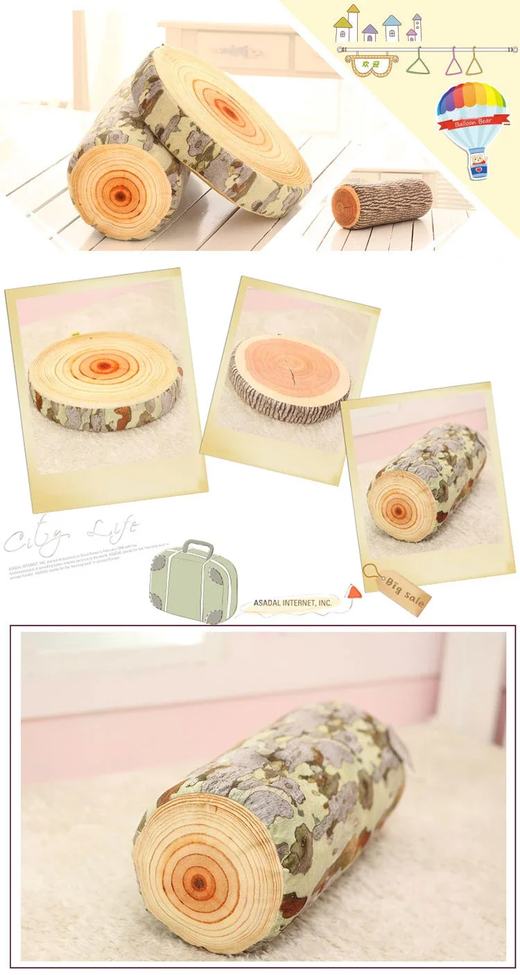 3D Novelty Stump Log Wood Throw Pillow Sycamore Tree Cushion Home Office Car Soft Decor