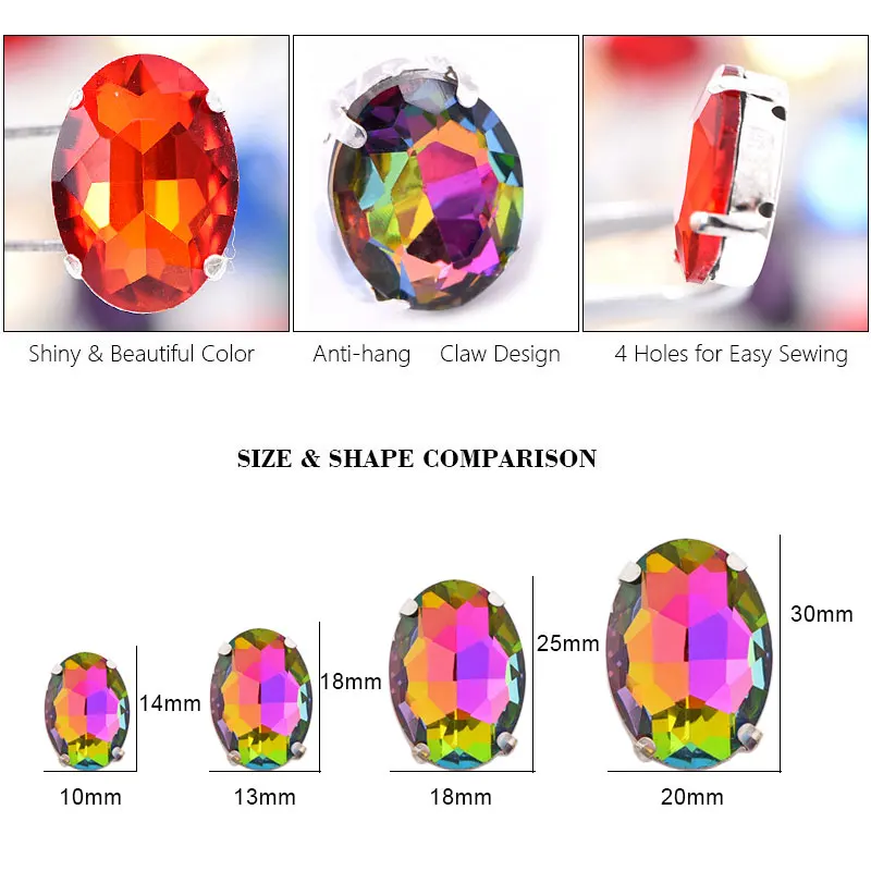 Овальные разноцветные стеклянные стразы кристаллы пришивные стразы с когтями овальные стразы пришивные когти стразы свадебное платье B3176
