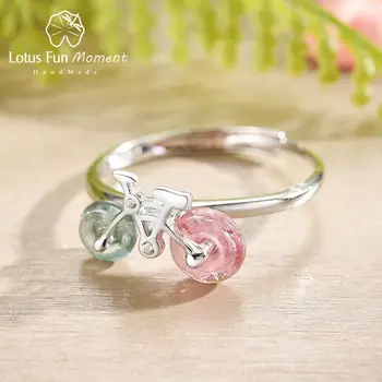 

Lotus Fun Natural Tourmaline Stone Multicolor Creative Bicycle Ring Real 925 Sterling Silver Fine Jewelry Rings for Women Gift