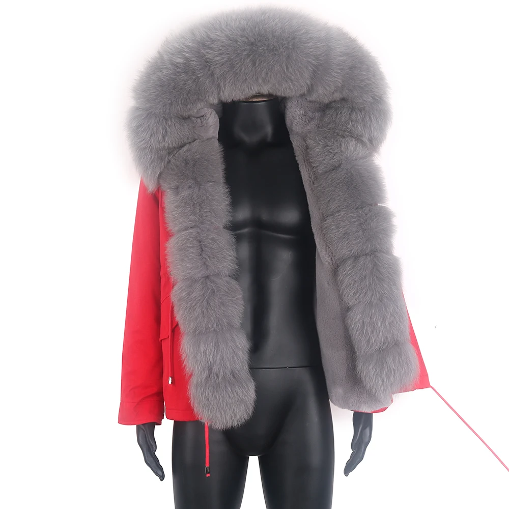 

2021 Fashion Winter Jacket Men Faux Rabbit Fur Coat Natural Real Fox Fur Collar Loose Long Parkas Big Fur Outerwear Detachable