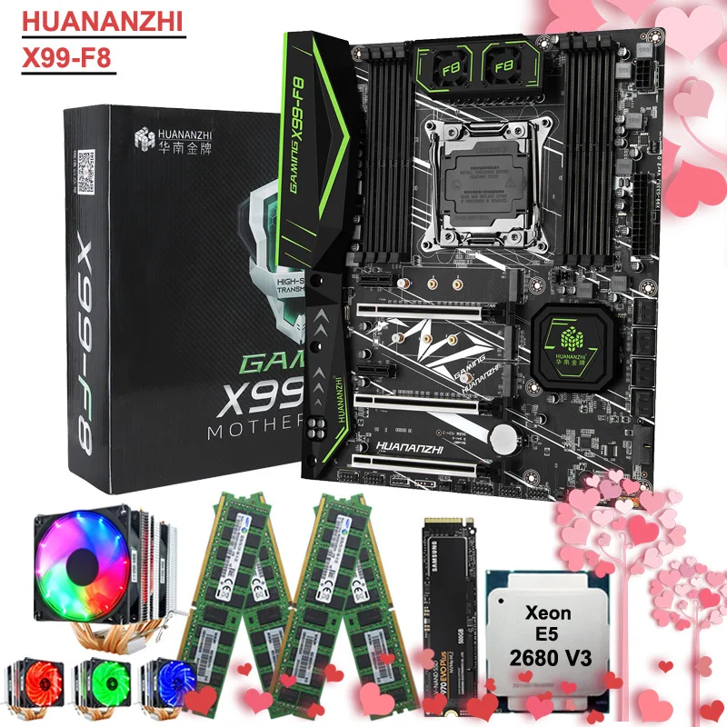 HUANANZHI X99F8 motherboard with M.2 WIFI slot M.2 NVMe 500G SSD CPU