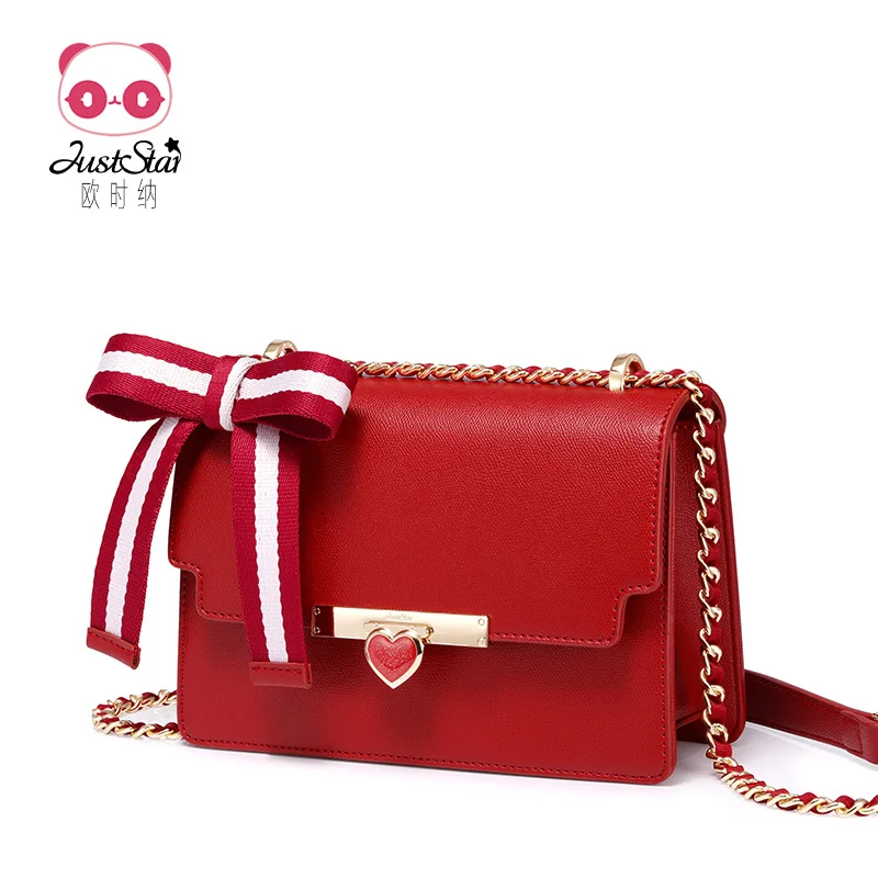 

EU Is Satisfied WOMEN'S Bag 2019 New Style Fashion Small Square Bag Red Bow Chain Heart Shoulder Bag Women's Shoulder
