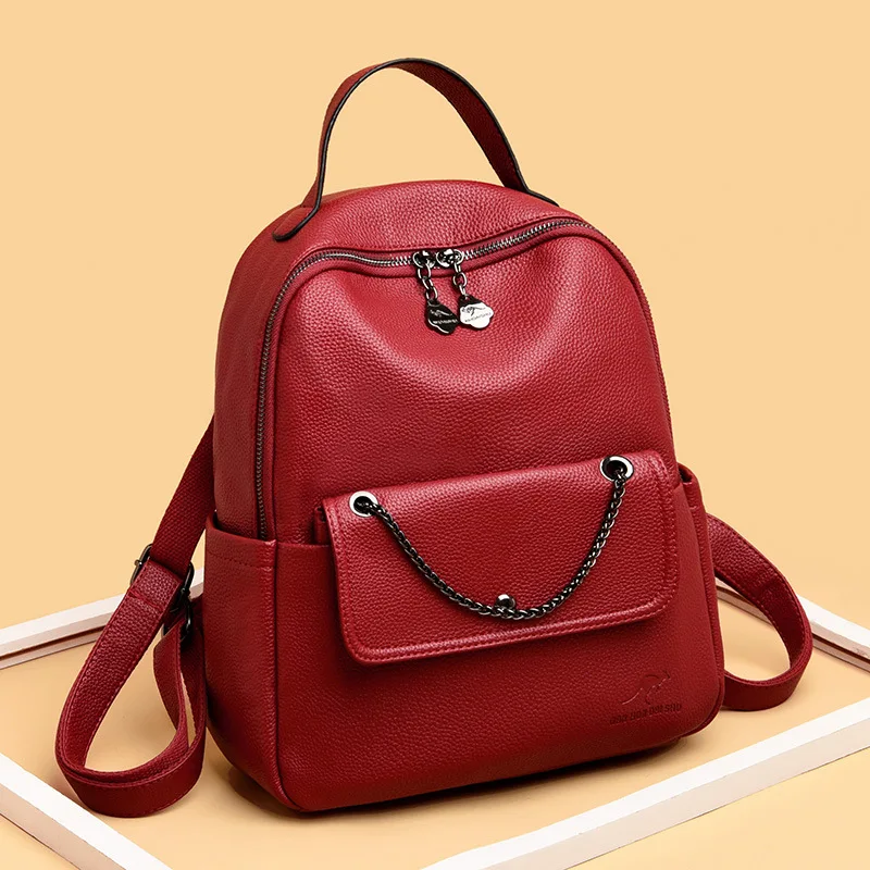 

Baggage Girls Summer 2019 New Shoulder Bag Edition Simple Middle-style Young Litchi-print PU Leather Backpack Girls Bag