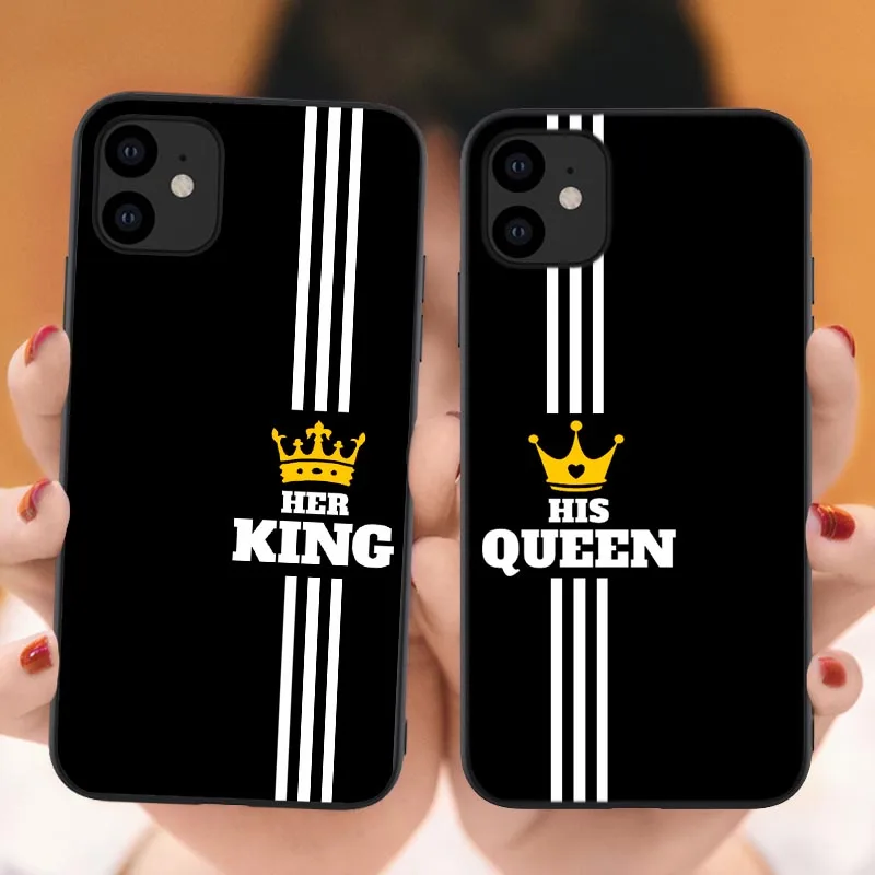 King Queen Lovers Couple Case For iPhones X XS MAX X XR 11 Pro Max 7 8 6 6s Plus Black White Silicone Soft TPU Phone Cover Coque