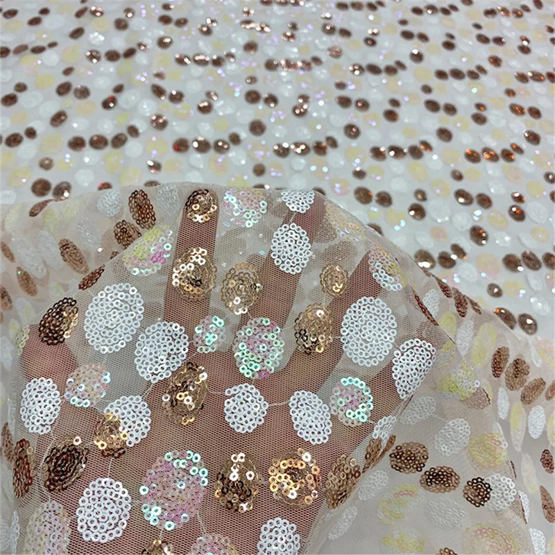 

Lace146 Circles 3mm Embroidery Mesh Yarn Sequined Fabric Fashion Women's Dresses Stage Wear Decorative Fabrics Wedding dresse