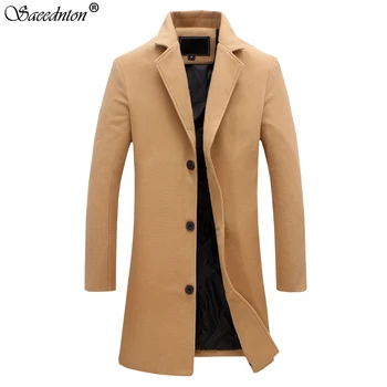 

Thickened Men Coats Jackets Winter Warm Solid Color Woolen Trench Blends Slim Long Coat Men Trench Coat Single Breasted Overcoat