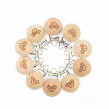 

Metal Wooden Baby Pacifier Clips Holders Cute Car Infant Soother Clasps Holders Accessories U50F