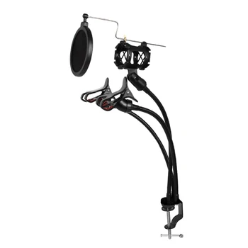 

3 In 1 Professional Live Stream Holder Microphone Cellphone Spray Hood Stand Adjustable Recording Kit - Black