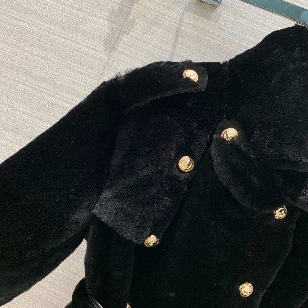 Новинка 12,9 года, высококачественное импортное двустороннее меховое пальто с натуральным мехом двубортное Длинное Элегантное пальто-Тренч с отложным воротником