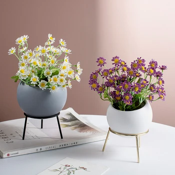 

Nordic Round Ceramic Iron Succulent Flower Pot Modern Home Living Decor Living Room Dining Room Countertop Flower Pot Decor Gift