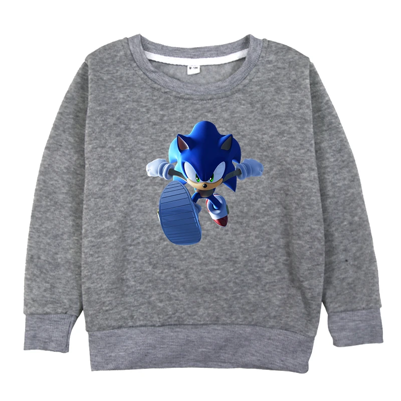Sonic The Hedgehog/бархатные свитера для мальчиков и девочек, детская одежда, осенне-зимние детские толстовки, пуловер, свитер - Цвет: Серый