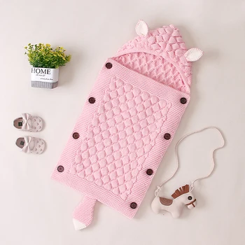 

Stroller Envelope Swaddle Blanket Solid Cute Sleeping Bag Receiving Knitted Boys Girls 0 To 6 Month Baby Wrap Gifts For Newborn