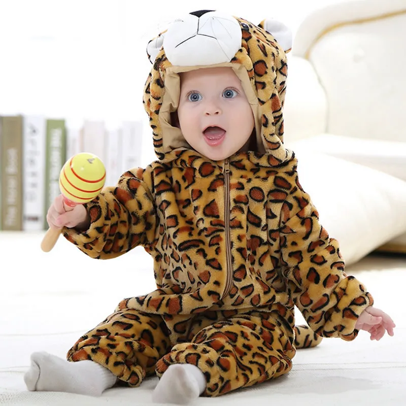 Leopard bear Милые фланелевые детские комбинезоны с героями мультфильмов; Новинка; хлопковые детские комбинезоны с кроликом для мальчиков и девочек; Детские комплекты с рисунками животных; kigurumi; Новинка года - Цвет: Leopard bear