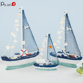

Mediterranean Style Creative Home Decorations Sailboat Model Handicraft Wooden Boat Home Decor Room Decoration Accessories