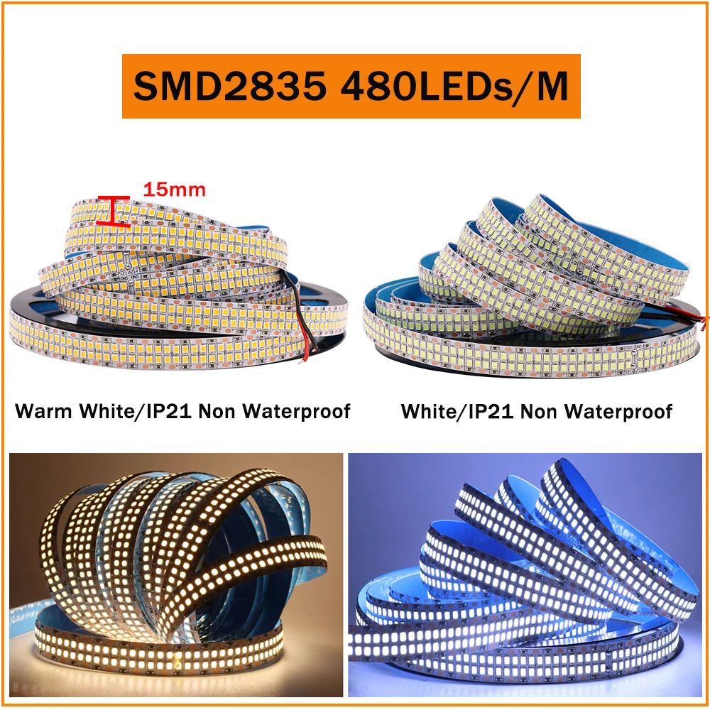 5 м 12 в 24 В Светодиодная лента светильник SMD2835 480 светодиодный s/M Водонепроницаемая гибкая светодиодная лента Светодиодная лента двухрядный светодиодный светильник украшение полосы