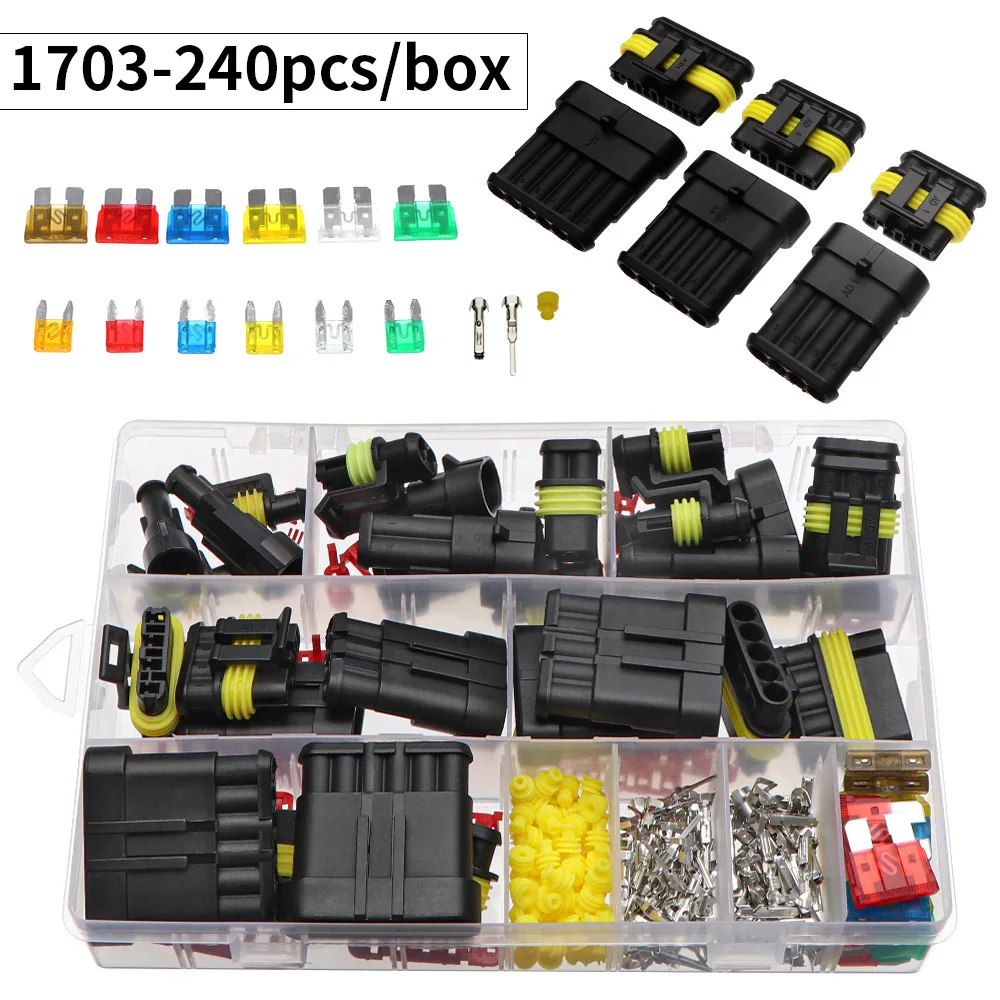240 Pcs 12V Electrical Terminal Wire Connectors Kit 1/2/3/4/5/6 Pin  Waterproof