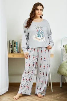 

2020 Pijamas Women Long Sleeves Nightie Cartoons Animal Sleep Tops Pants Rabbit Carrot Nightgown For Women Home Suit Nightwear